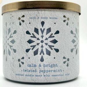 Bath & Body Works Calm & Bright Twisted Peppermint Candle - White & Gold